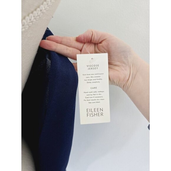 Eileen Fisher Viscose Jersey Navy Blue Knit Open Front Cardigan Sweater XS New - Picture 10 of 11